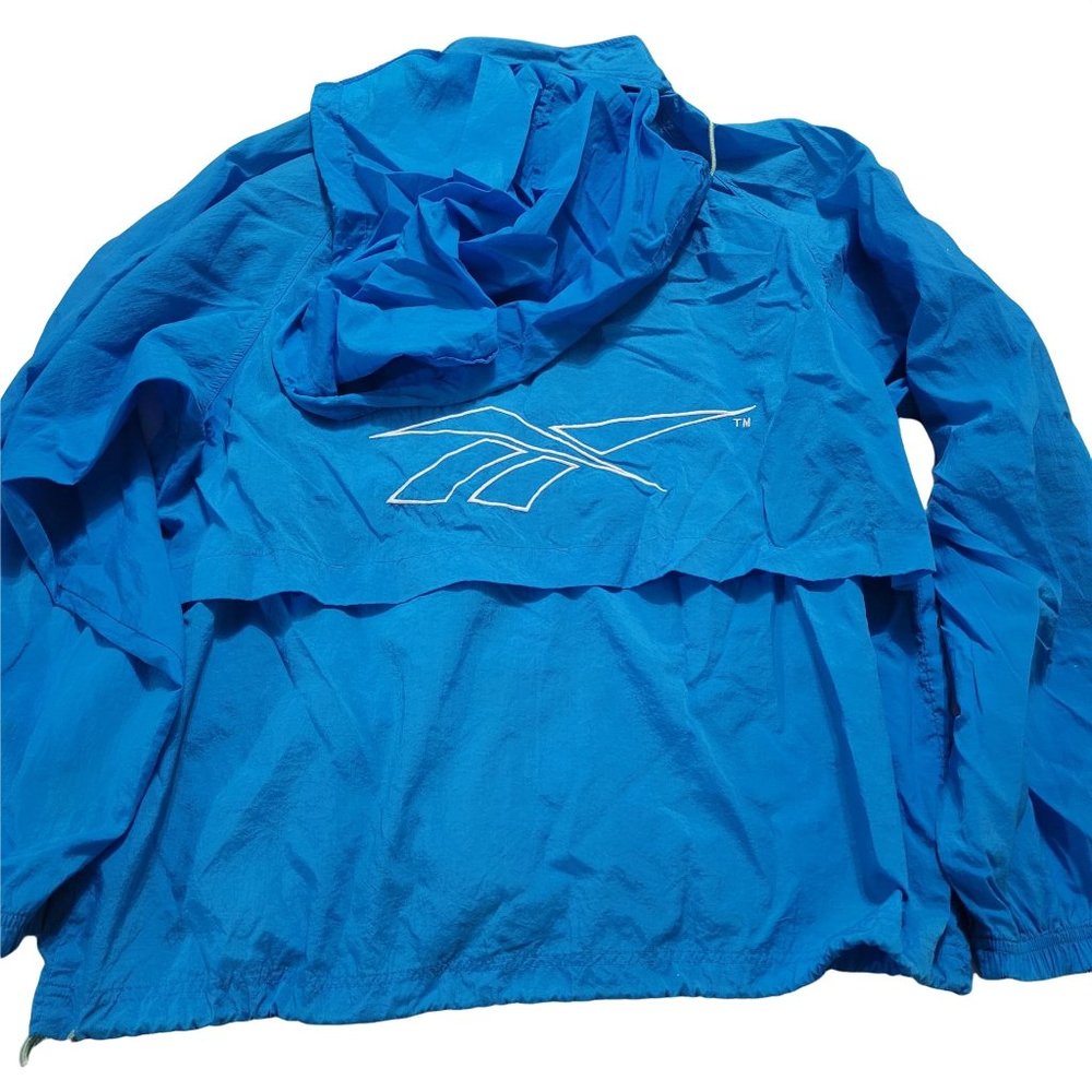 Reebok Mens Large Vintage Blue Windbreaker Zip Track Jacket Big Logo
